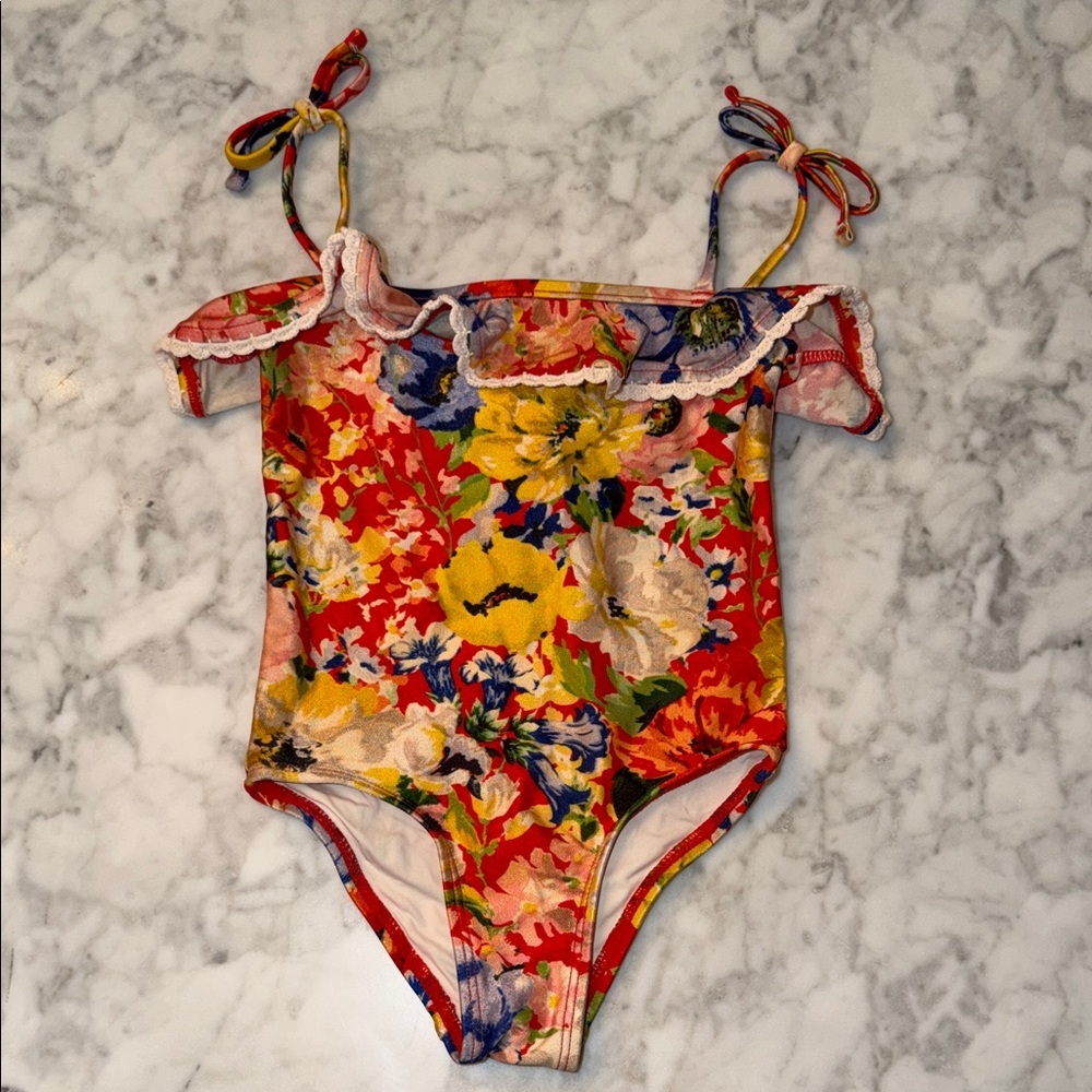 Zimmermann Red Floral One-Piece Swimsuit 2Y